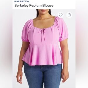 Nine Britton Pink Puff Sleeve Peplum Blouse
